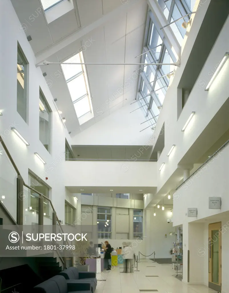 Runnymede Civic Centre, Addlestone, United Kingdom, Feilden Clegg Architects, Runnymede centre atrium to reception.