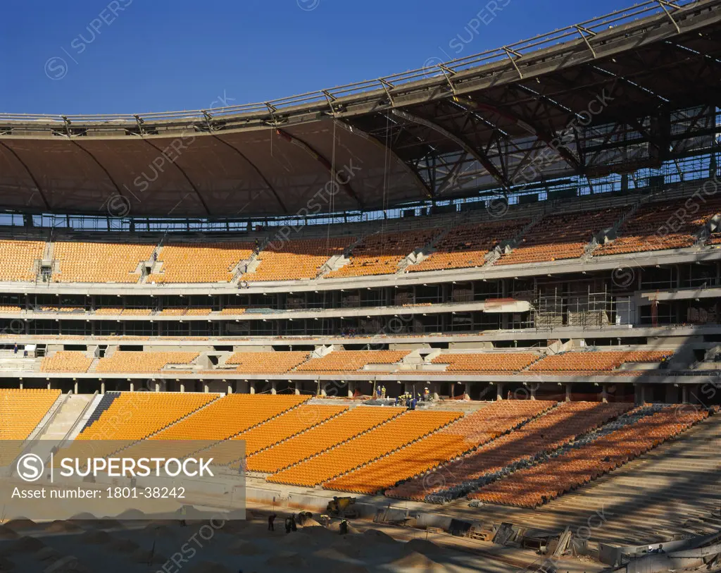 Soccer City Fnb Stadium, Johannesburg, South Africa, Boogertman + Partners, Soccer city fnb stadium venue for the 2010 fifa world cup final. Still under construction april 2009..