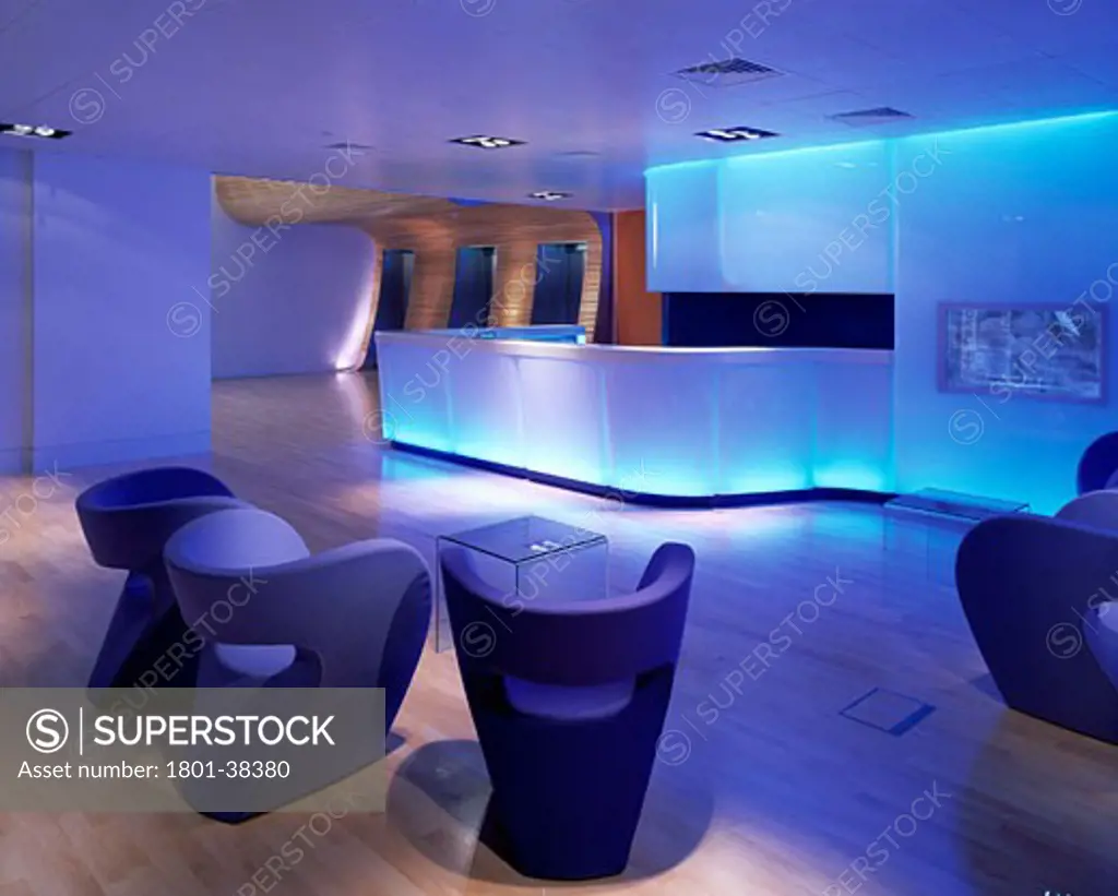 Sony Headquarters, London, United Kingdom, Fletcher Priest, Sony headquarters landscape of reception towards lifts.