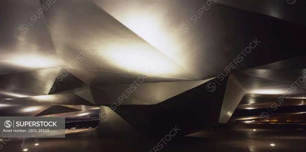 Caixa Forum Madrid, Madrid, Spain, Herzog & De Meuron, Caixa forum madrid night shot of structural roof.