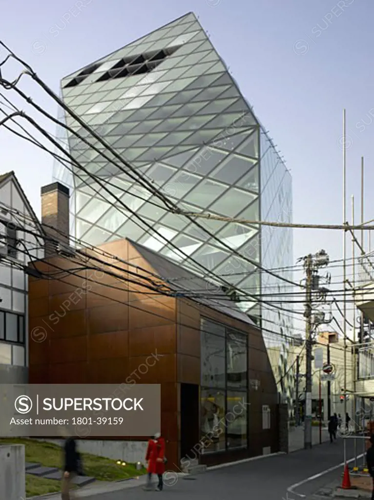 Prada Store, Tokyo, Japan, Herzog & De Meuron, Prada store tokyo view from side street.