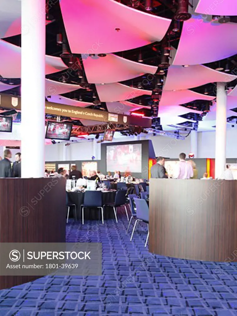 Wembley Stadium, London, United Kingdom, Foster and Partners / Hok Sports Venue Event, Wembley stadium hospitality venues other interior spaces and game night.