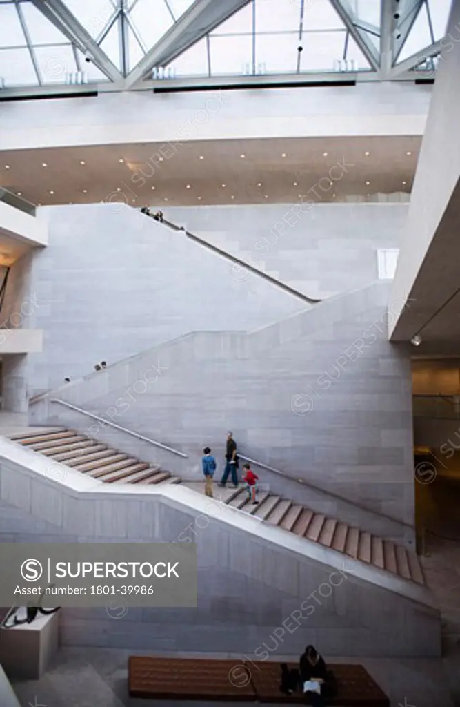 National Gallery of Art East Building, Washington D.c., United States, Pei Cobb Freed & Partners, National gallery of art east building washington DC by IM pei interior showing staircase.