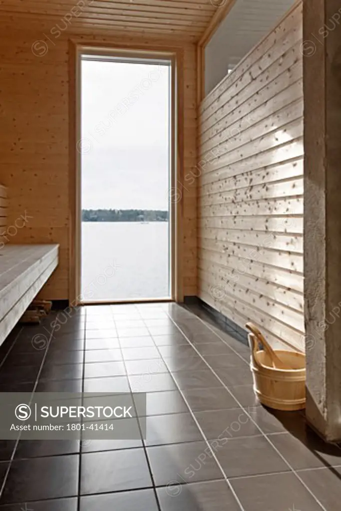 Arko Summerhouse, Arko, Sweden, Marge Arkitekter Ab, Arko summerhouse sauna and view of mainland.