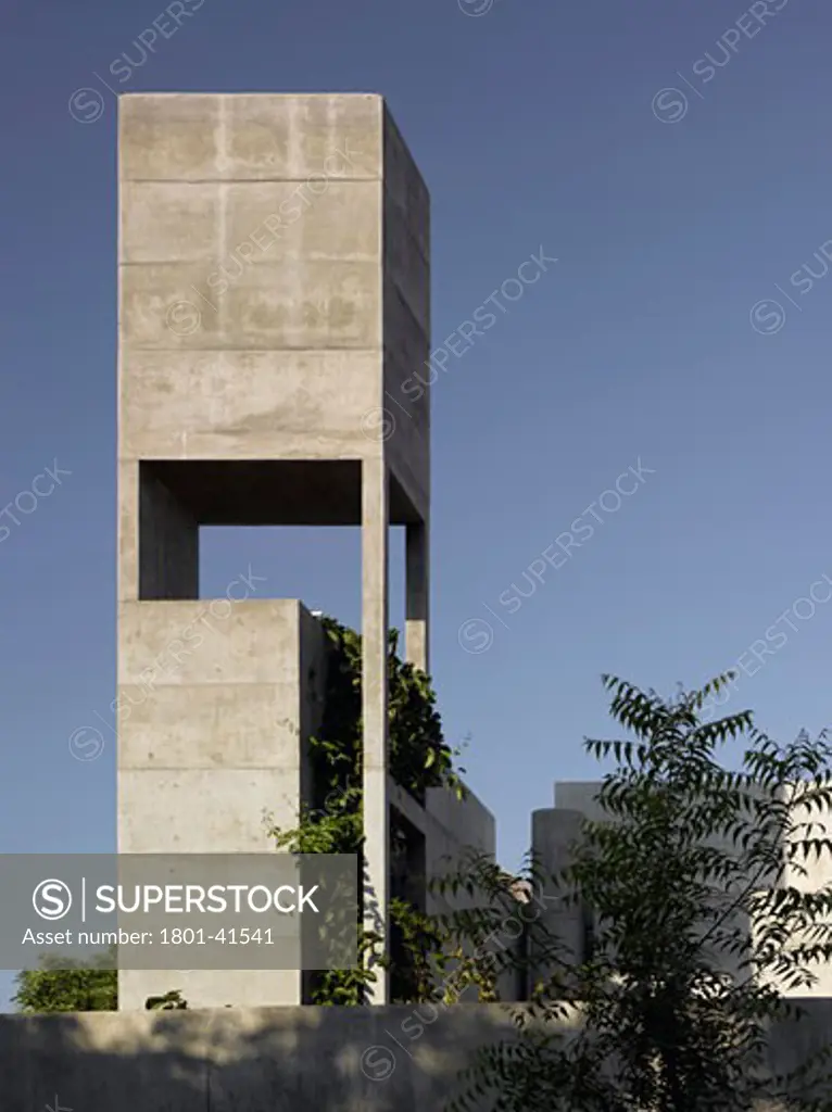 Residence for Ashok Patel, Ahmedabad, India, Matharoo Associates, Patel house detail of concrete water tower.
