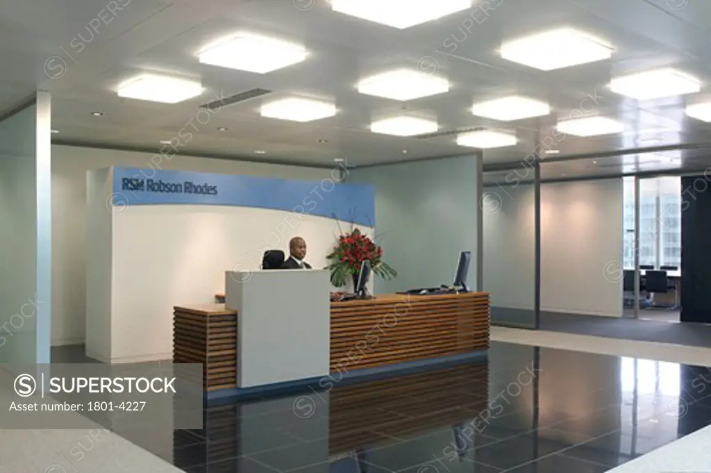 ROBSON RHODES, FINSBURY SQUARE, LONDON, EC2 MOORGATE, UNITED KINGDOM, LANDSCAPE VIEW OF RECEPTION AREA, BDG WORKFUTURES