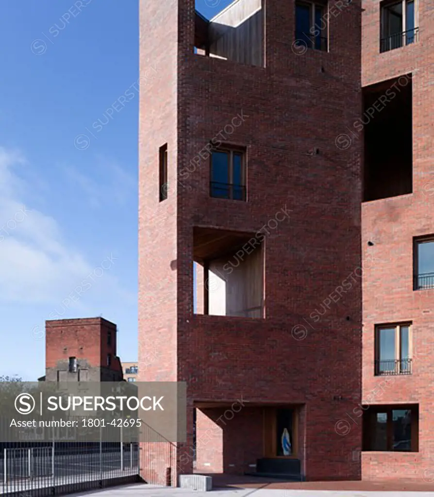 The Timberyard, Dublin, Ireland, Odonnell and Tuomey, The timberyard social housing exterior with madonna.