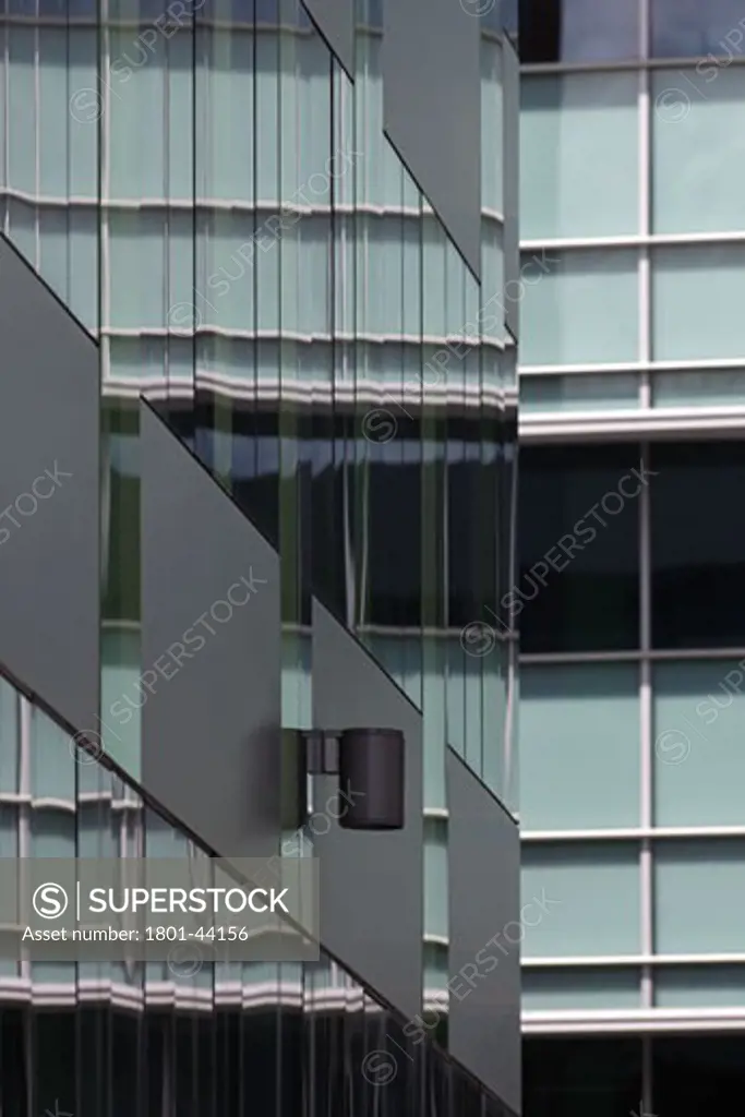 Jessop West, Sheffield, United Kingdom, Sauerbruch Hutton & Rmjm, South elevation of bioincubator reflected in glass facade of jessop west.