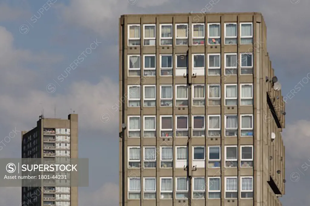 Robin Hood Gardens, London, United Kingdom, Alison and Peter Smithson, Balfron tower and robin hood gardens seen from prestons road.