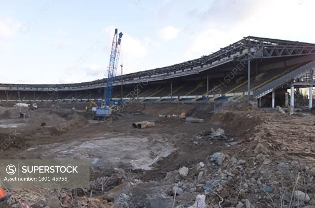 Wembley Stadium Demolition, Wembley, United Kingdom, Architect Unknown, Wembley stadium demolition from pitch to stand.