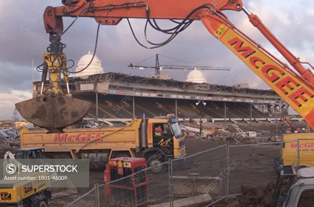 Wembley Stadium Demolition, Wembley, United Kingdom, Architect Unknown, Wembley stadium demolition construction work.