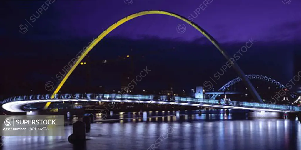 Gateshead Millennium Bridge, Gateshead, United Kingdom, Wilkinson Eyre, Gateshead millennium bridge general night shot.