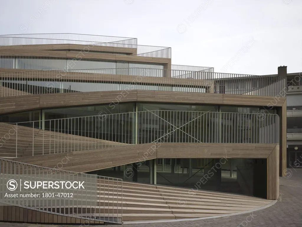 Roosendaal Pavillion, Roosendaal, Netherlands, Rene Van Zuuk, Roosendaal pavillion wooden layers and stairs forming an oval structure.