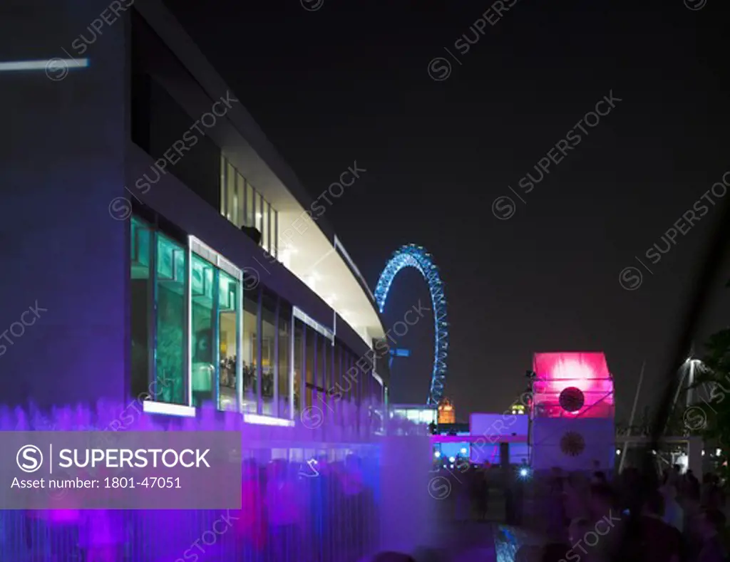 Royal Festival Hall, London, United Kingdom, Leslie Martin Robert Matthews Peter Moro and Allies and Morrison Architects, ROYAL FESTIVAL HALL RIVERFRONT VIEW NIGHT AT OPENING