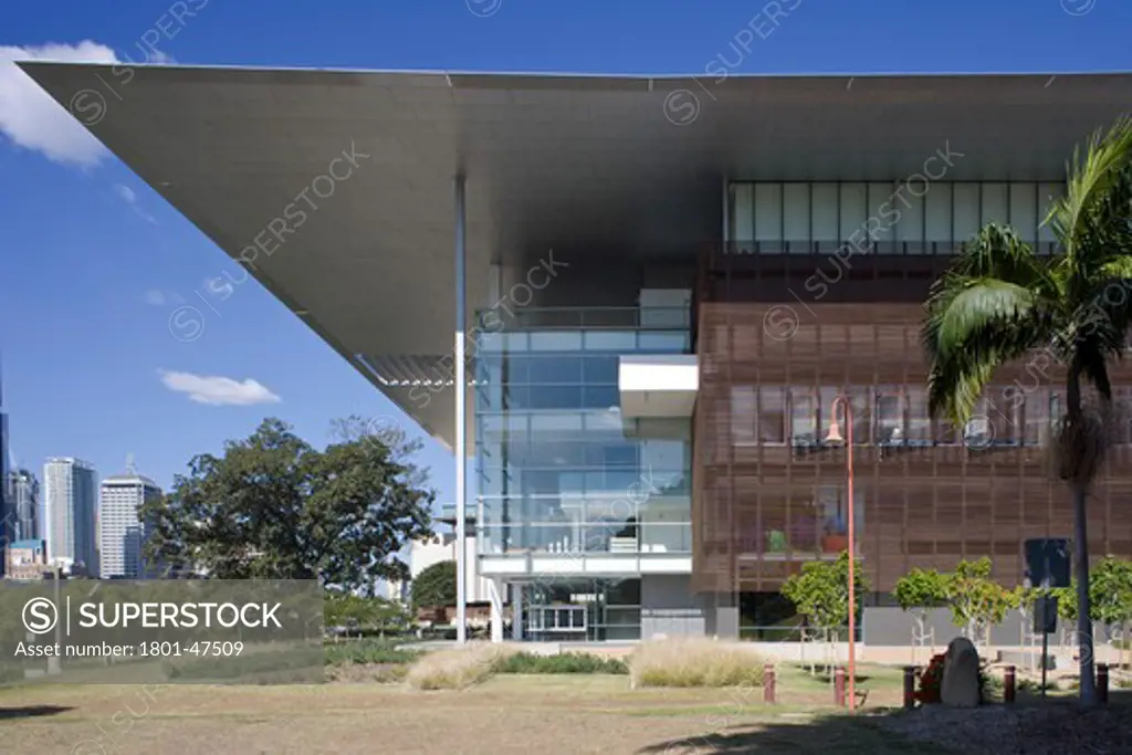 Gallery of Modern Art, Brisbane, Australia, Architectus, Gallery of Modern Art Architectus Brisbane Australia North-west corner highlighting prominent awning.
