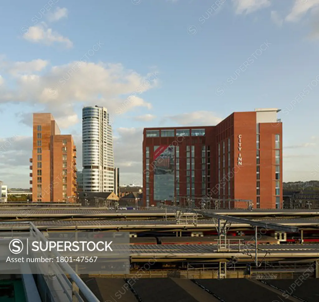 Waterman's Place, Leeds, United Kingdom, Czwg, WATERMANS PLACE GRANARY WHARF LEEDS CZWG GENERAL VIEW FROM RAILWAY STATION NORTH ELEVATION
