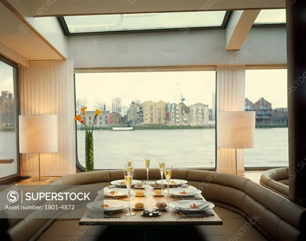 SILVER STURGEON RIVER BOAT, WAPPING WHARF, LONDON, UNITED KINGDOM, WINDOW DINING, BERE ARCHITECTS