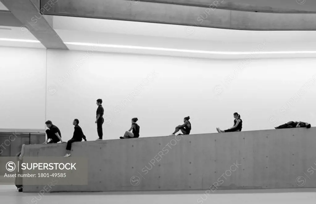 Maxxi National Museum of 21st Century Arts, Rome, Italy, Zaha Hadid Architects, Dancers rehearsing for the opening show taking a break.