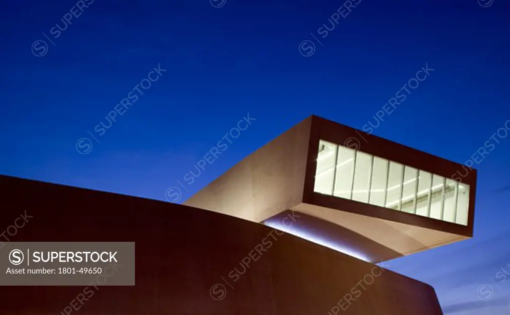 Maxxi National Museum of 21st Century Arts, Rome, Italy, Zaha Hadid Architects, Twilight exterior of the Maxxi