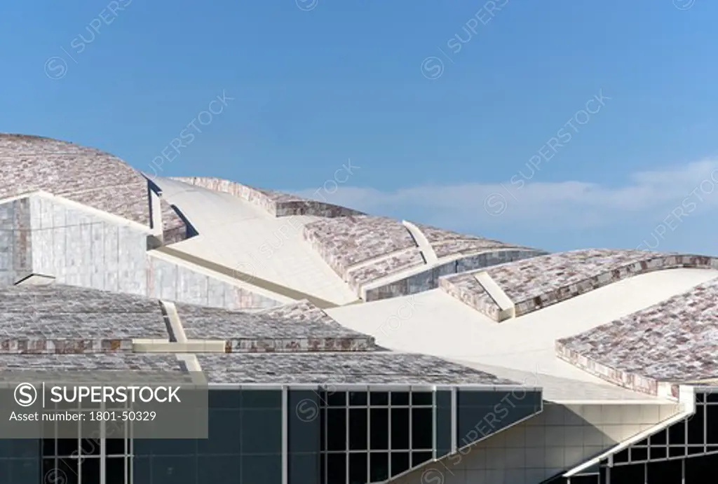 Cidade Da Cultura, Santiago De Compostela, Spain, Peter Eisenman Architects, CITY OF CULTURE GALICIA SPAIN PETER EISENMAN ARCHITECTS DETAIL SHOWING STONE AND GLASS WORK IN ARCHIVE BUILDING