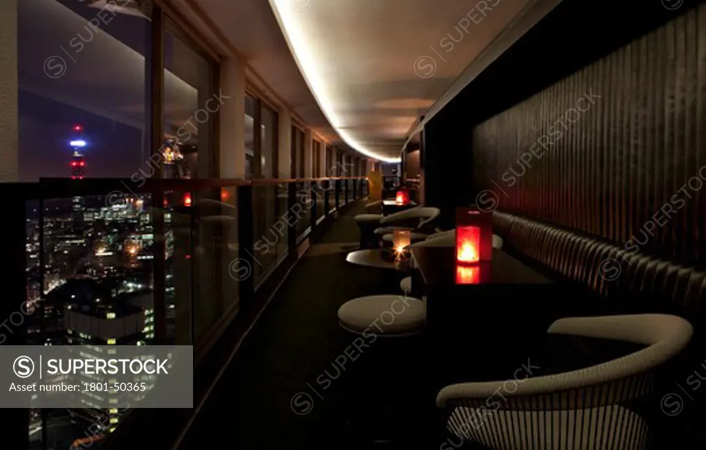 Paramount, London, United Kingdom, Tom Dixon, PARAMOUNT MEMBERS CLUB TOM DIXON 2010 LONDON LOUNGE AREA AND VIEW OVER LONDON BY NIGHT