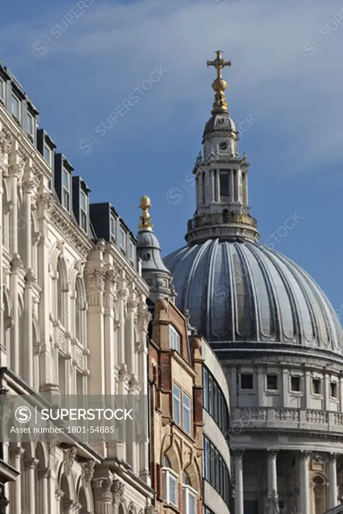 City Of London  Ludgate Hill  2010  Facades On North Side Of Ludgate Hill With Dome Of St Paul'S Cathedral