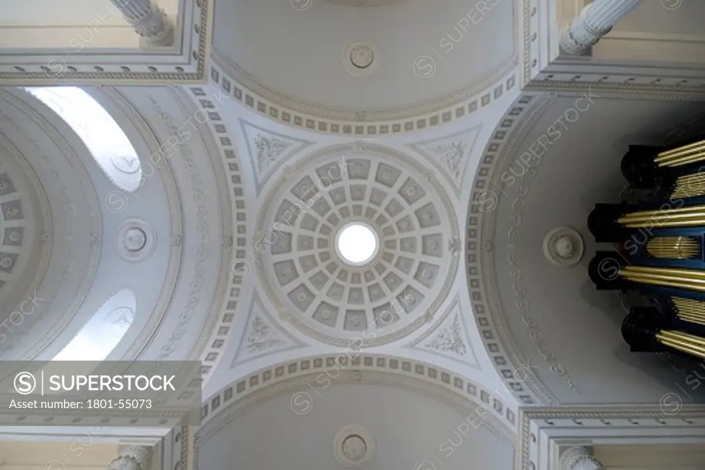 City Of London  St. Mary-At-Hill  Sir Christopher Wren  1670-4 Rebuilt By James Savage 1843. The Least Spoiled Interior In The City  A Shallow Dome Is Supported On Four Free-Standing Columns. It Is The Church Of The Billingsgate Fish Merchants. View Of Ceiling Dome.