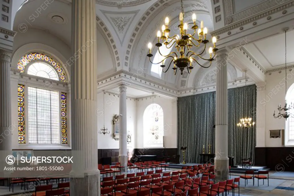 City Of London  St. Mary-At-Hill  Sir Christopher Wren  1670-4 Rebuilt By James Savage 1843. The Least Spoiled Interior In The City  A Shallow Dome Is Supported On Four Free-Standing Columns. It Is The Church Of The Billingsgate Fish Merchants. View To East End