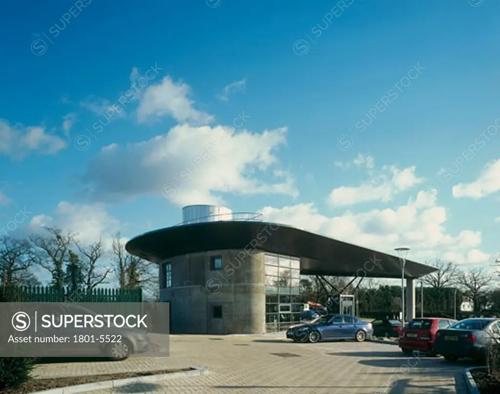 PINEWOOD FILM STUDIOS GATE HOUSE AND 007 STAGE EXT, PINEWOOD ROAD, BUCKINGHAMSHIRE, UNITED KINGDOM, VIEW FROM CAR PARK, BURLAND TM ARCHITECTS
