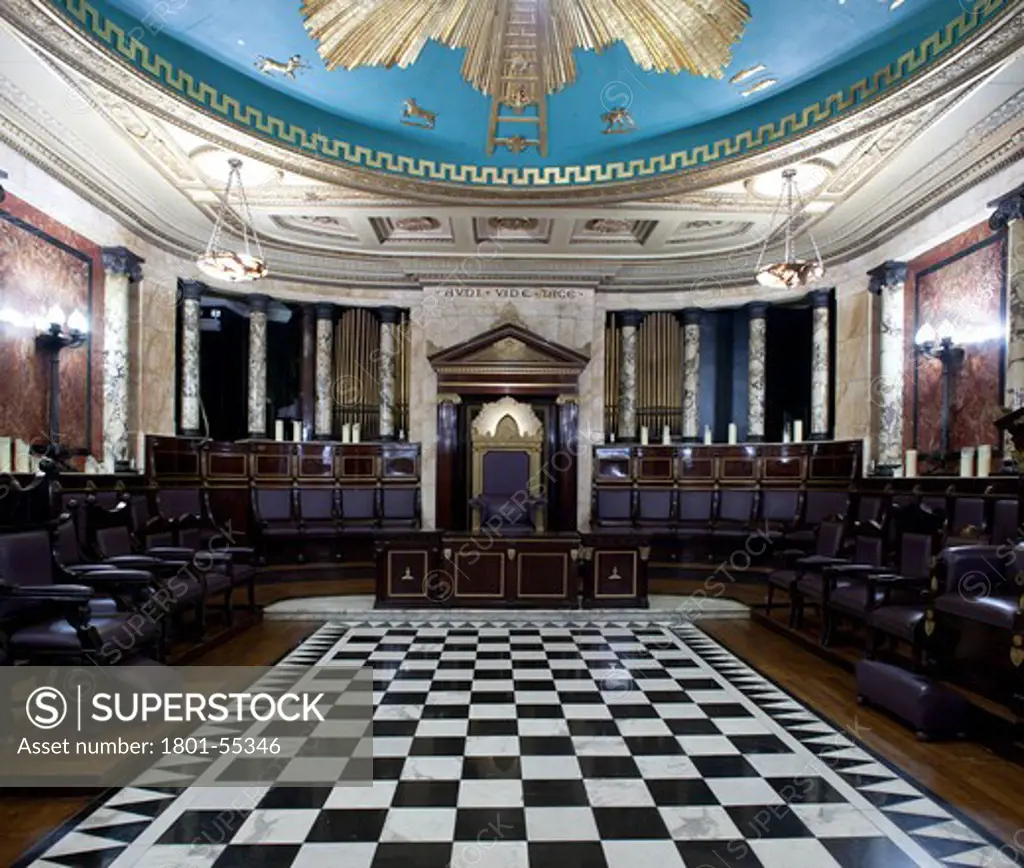 City Of London 2010  The Former Great Eastern Hotel Now The Andaz Liverpool Street  Masonic Temple  Interior Shots Showing The Marble And Gold Leaf. The Temple Seating And Thrones  Wide View Looking Towards Organ And Thrown