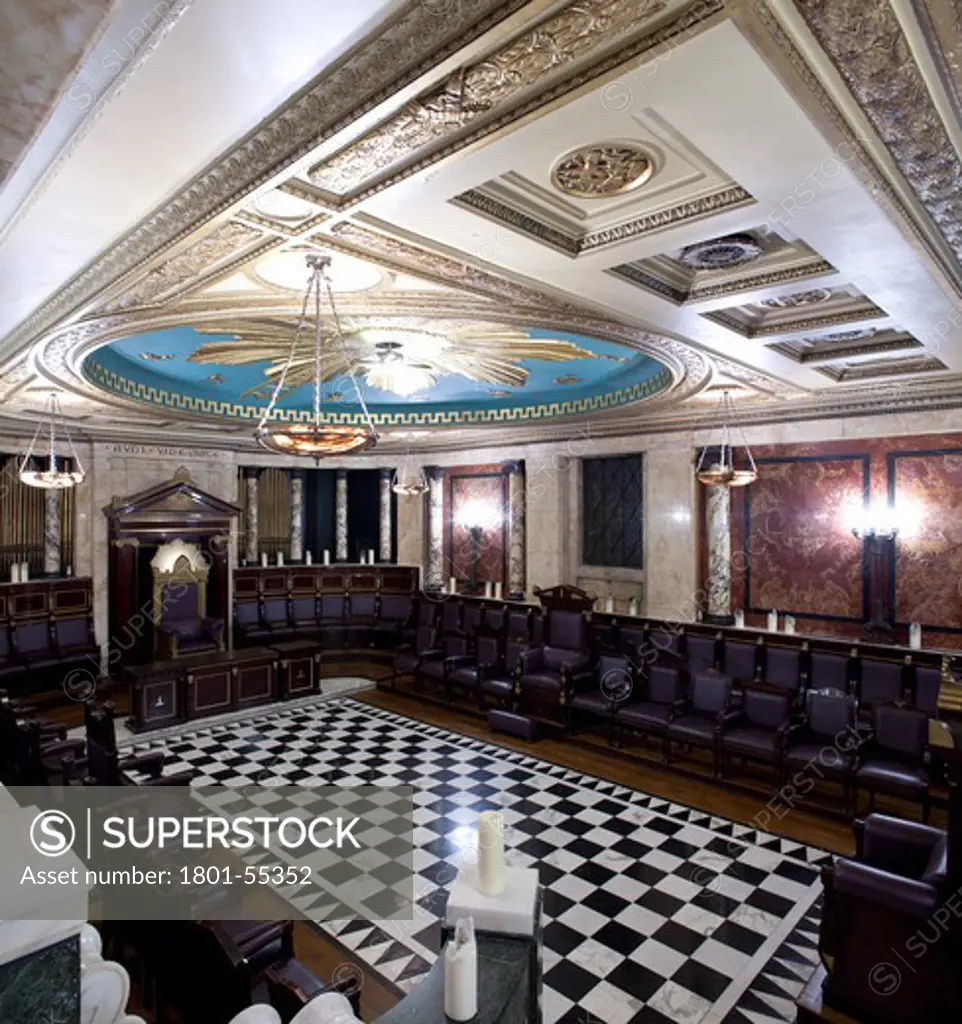 City Of London 2010  The Former Great Eastern Hotel Now The Andaz Liverpool Street  Masonic Temple  Interior Shots Showing The Marble And Gold Leaf. The Temple Seating And Thrones  Wide Elevated View Looking Towards Organ And Thrown