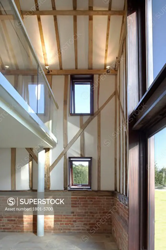 THORHAN MAGNA BARN, THORNHAM MAGNA, NR DISS, SUFFOLK, UNITED KINGDOM, DOUBLE HEIGHT SPACE VIEWED FROM UTILITY ROOM, BUCKLEY GRAY YEOMAN
