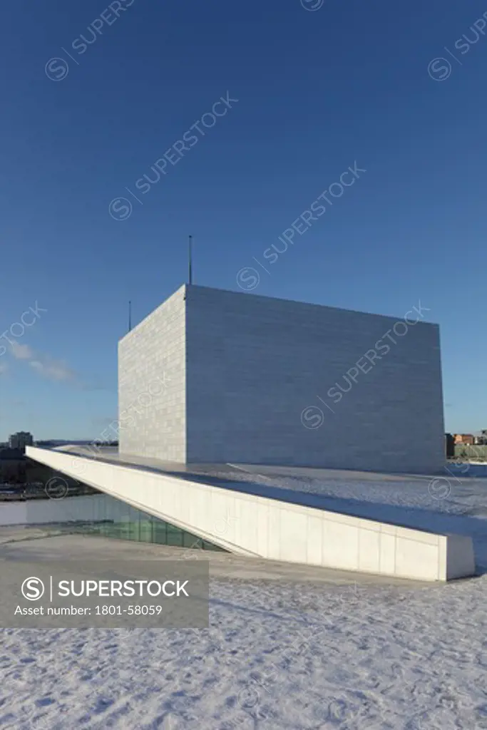 Oslo Opera House (Operaen)  Snøhetta  Oslo Norway  2008  Aluminium-Clad Fly Tower  (Incorporating Designs By Løvaas and Wagle) And Roof In Winter