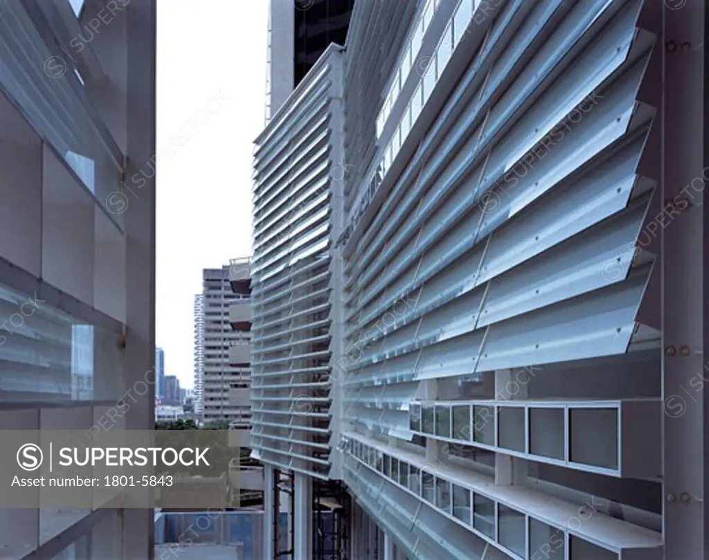 CASTLEREAGH STREET, SYDNEY, NEW SOUTH WALES, AUSTRALIA, VIEW FROM EXTERNAL BALCONY OF BUILDING LOUVERS AND FACADE, CANDALEPAS ASSOCIATES ARCHITECTS