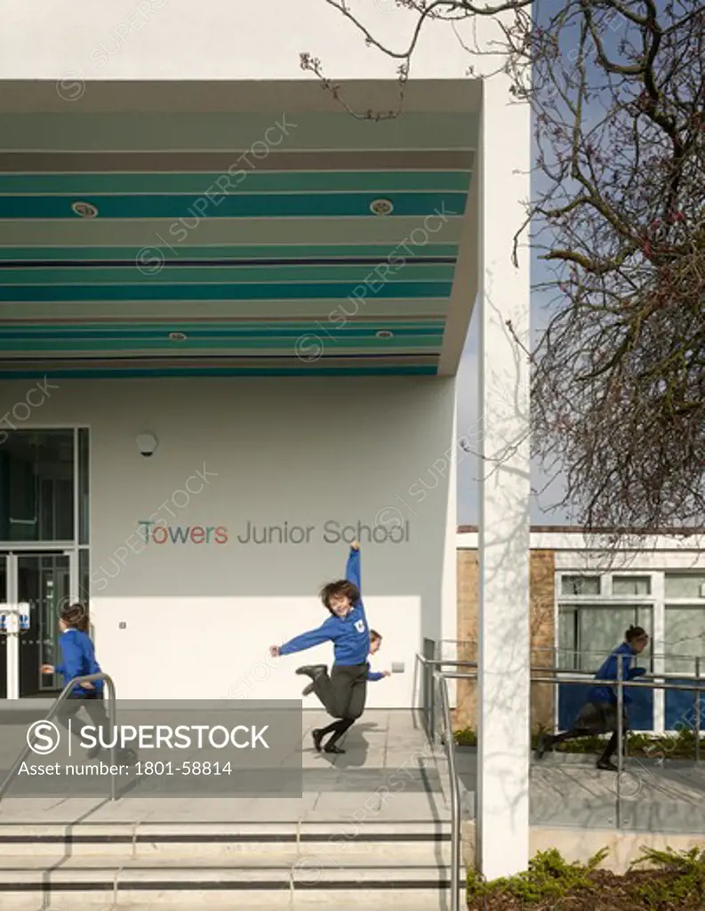 Towers Junior School Walters And Cohen London United Kingdom 2010 Detail Of School Entrance With Children At Play