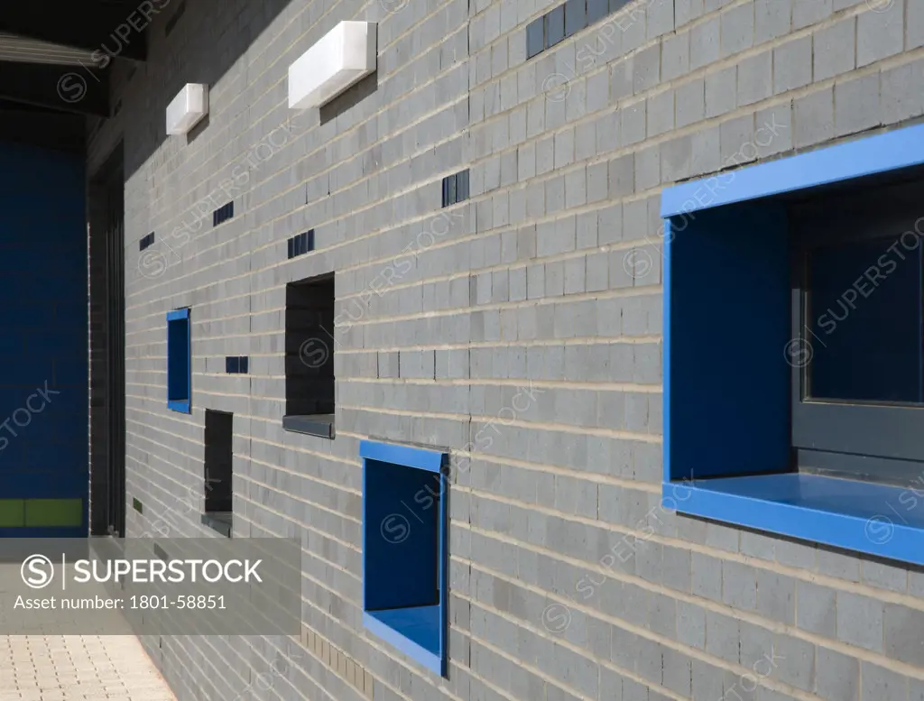 Knowle Dge School Haverstock Associates Bristol 2010 Facade Perspective With Blue Coloured Reveals And Glazed Brick