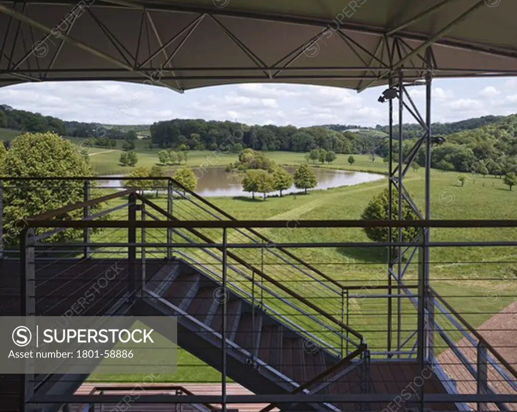 The Garsington Temporary Opera House, Wormsley Estate, Buckinghamshire, Robin Snell, 2011, Uk, High Angle View Of Staircase With Landscape