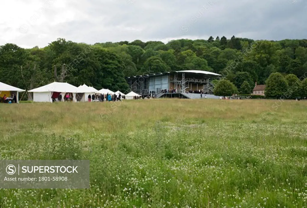 The Garsington Temporary Opera House, Wormsley Estate, Buckinghamshire, Robin Snell, 2011, Uk, Grand Elevation With Landscape And Tents