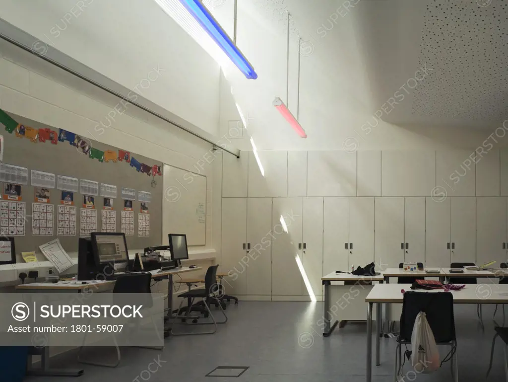 Tuke School, Haverstock Associates, London, 2010, Sunlit Classroom Interior With It Work Area