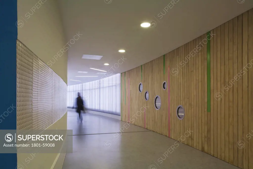 Tuke School, Haverstock Associates, London, 2010, Curved Corridor Interior With Timber And Glass Panelling