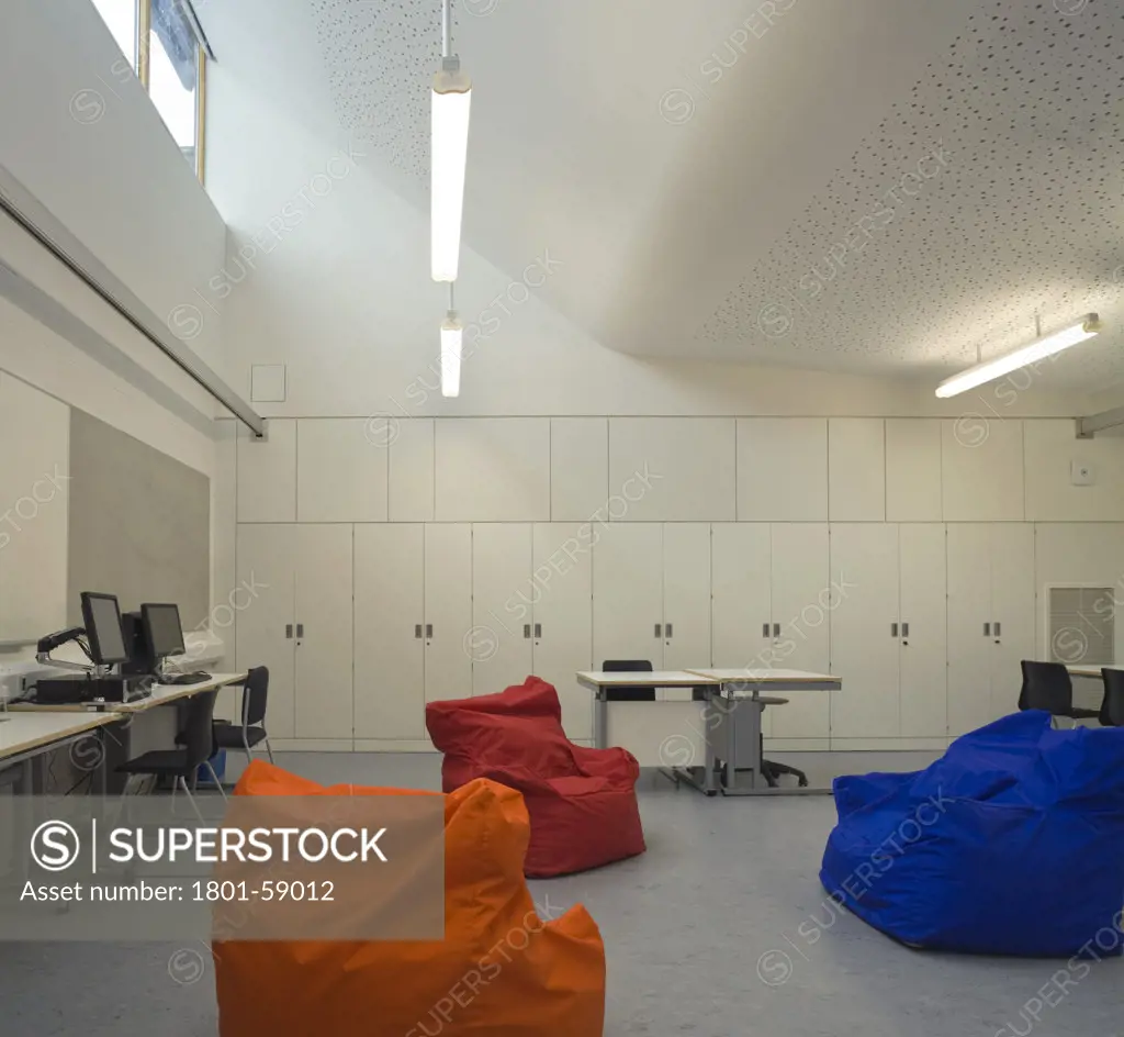 Tuke School, Haverstock Associates, London, 2010, Classroom Interior With Bean Bag Seating And It Area