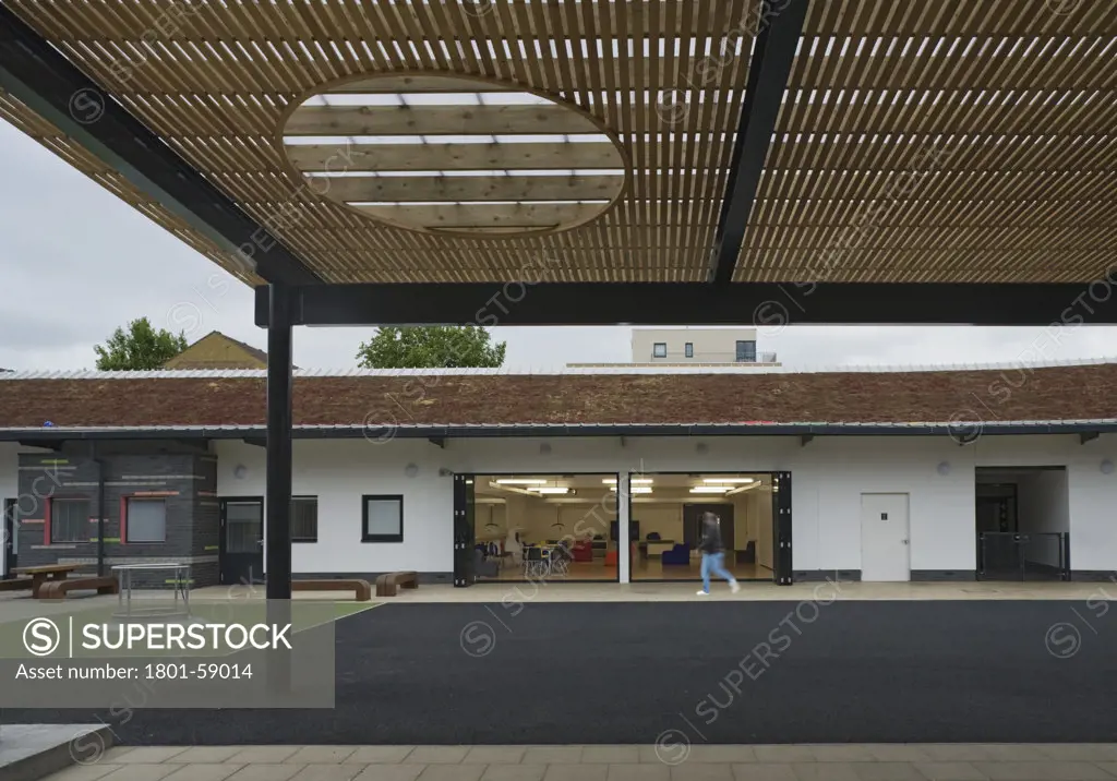 Tuke School, Haverstock Associates, London, 2010, View From Canopied Schoolyard Area To Classroom