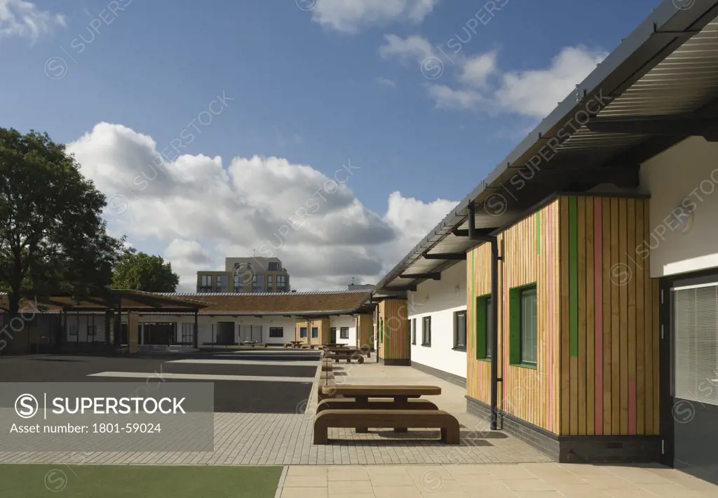 Tuke School, Haverstock Associates, London, 2010, Perspective Of Exterior Timber Cladding And Schoolyard