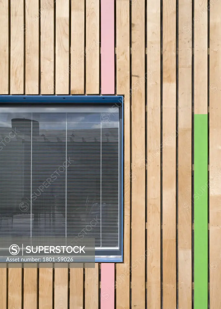 Tuke School, Haverstock Associates, London, 2010, Detail Of Window Reveal And Colourful, Exterior Timber Cladding