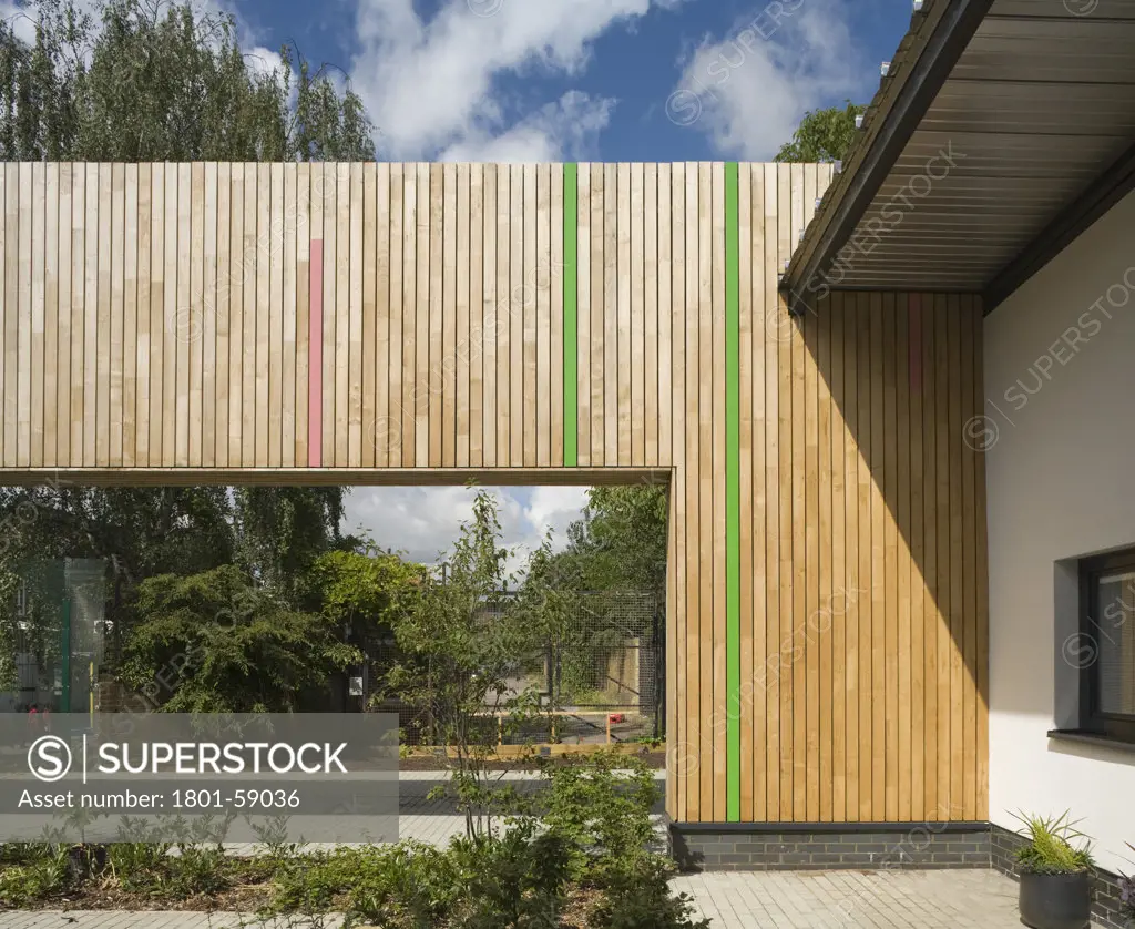 Tuke School, Haverstock Associates, London, 2010, Exterior View Of Teachers Garden With Timber Clad Opening