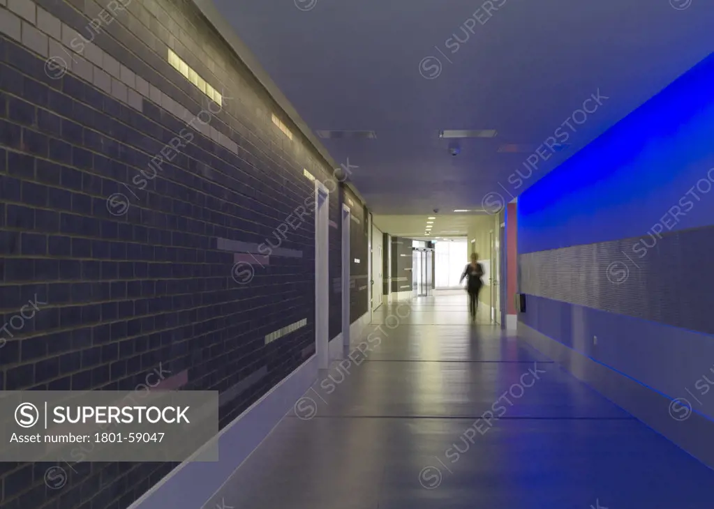 Tuke School, Haverstock Associates, London, 2010, View Of Corridor And Blue Sensory Light