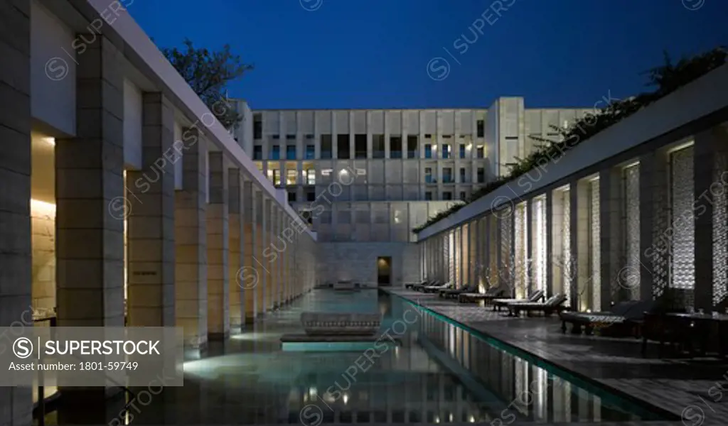 Anam Hotel, New Delhi, India, Kerry Hill Architects, 2011-Pool At Night