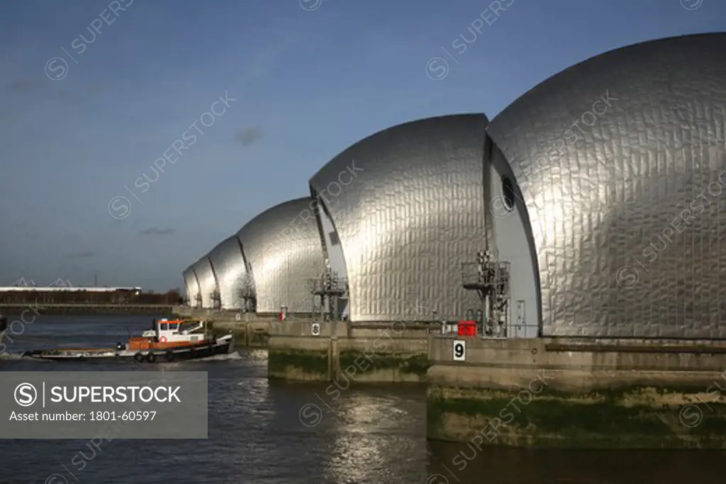 Thames Barrier, Sir Roger Walters, London, 1982, Flood Barrier With Tug