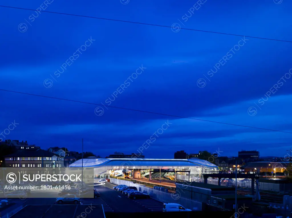 Newport Train Station Bridge And Ticket Hall  Grimshaw Newport South Wales 11,2010  Overall Night View