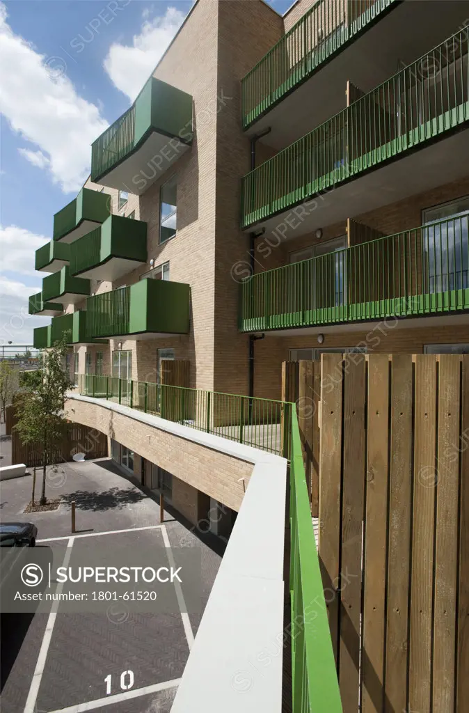 Luma Apartments, Park Royal. Affordable Housing Designed By Czwg Architects. Exterior View Of Inner Courtyard